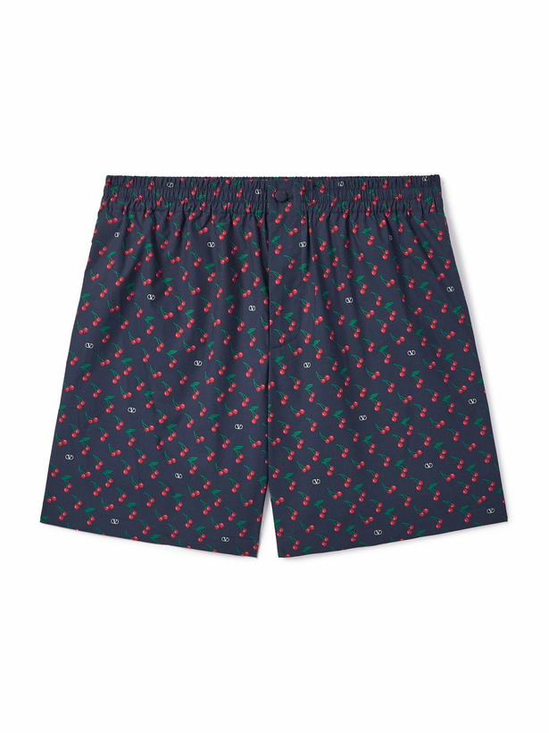 Photo: Valentino Garavani - Straight-Leg Printed Cotton-Poplin Bermuda Shorts - Blue