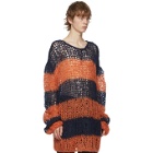 Raf Simons Navy and Orange Mohair Stripe Punk Sweater