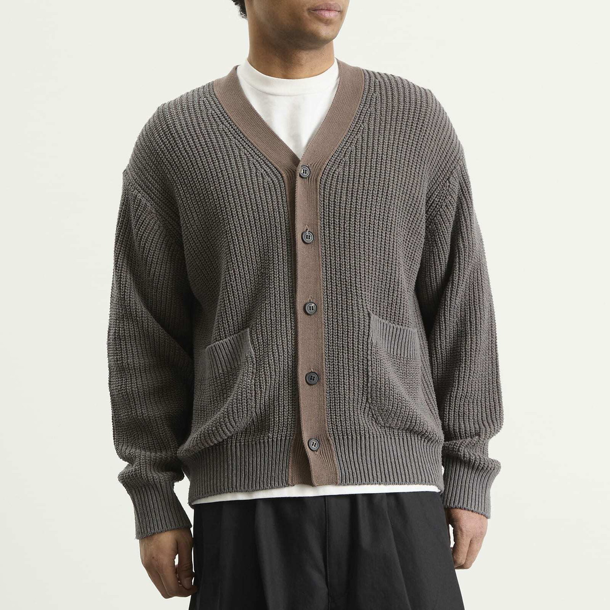 Comme des Garçons Homme Men's Half Cardigan in Grey X Brown