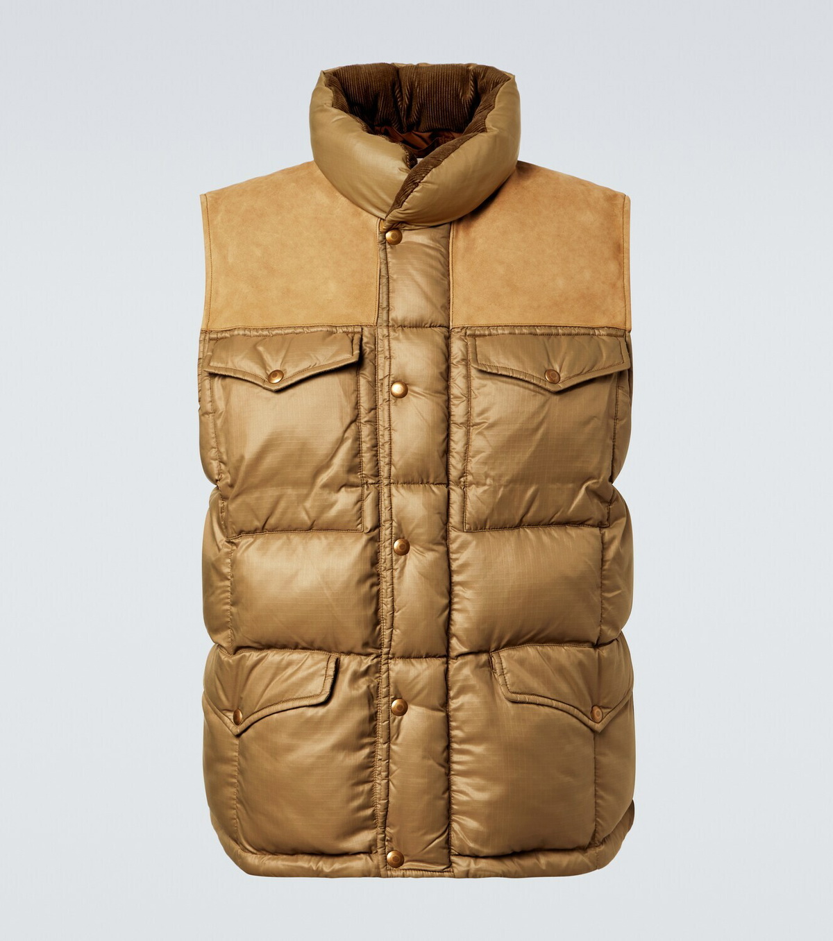 RRL Leather-trimmed ripstop puffer vest RRL