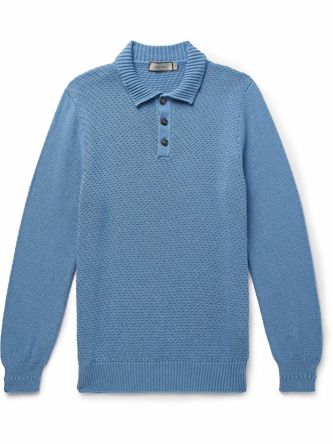 Photo: Canali - Textured-Knit Cotton Polo Shirt - Blue