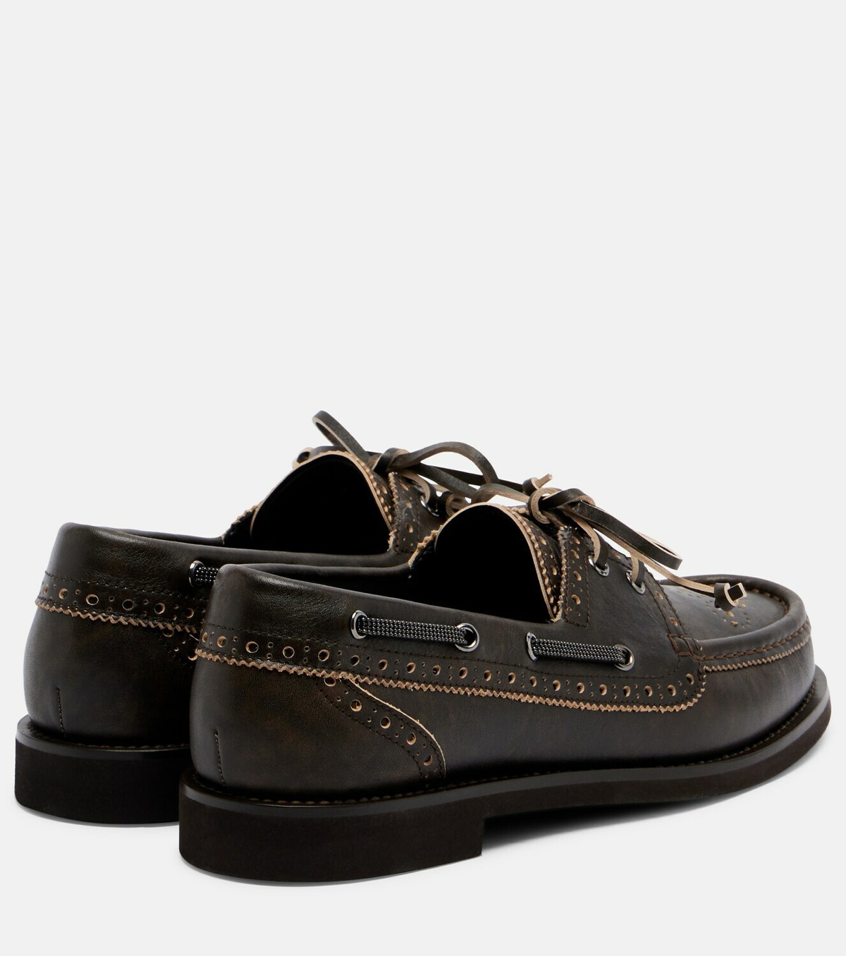 Brunello Cucinelli Monili leather boat shoes