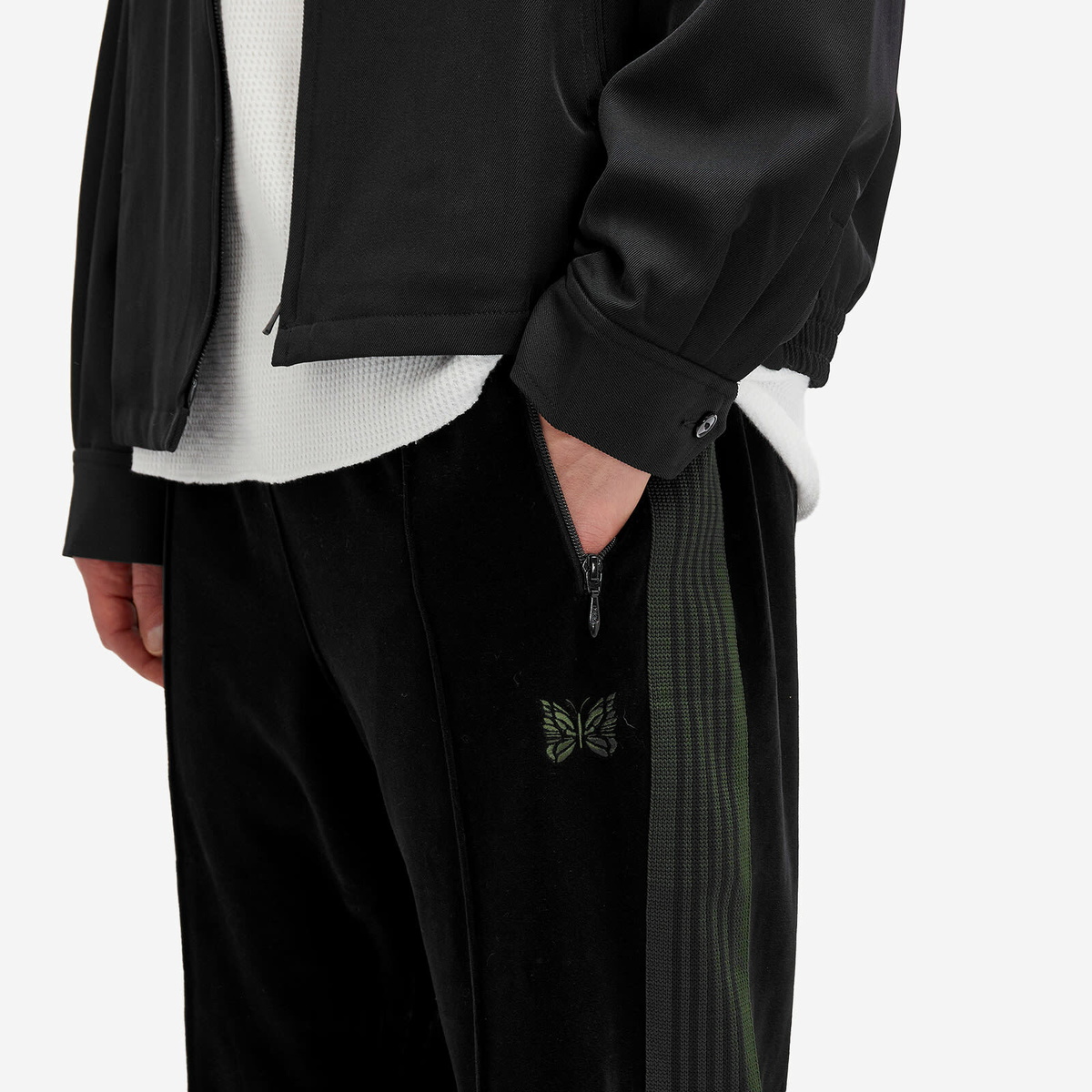 Needles Men's Velour Narrow Track Pant in Black Needles