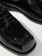 FERRAGAMO - Diamond Glossed-Leather Derby Shoes - Black