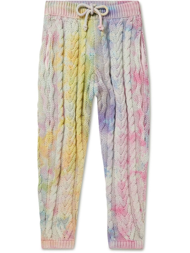 Photo: Camp High - Aura Tapered Tie-Dyed Cable-Knit Cotton-Blend Sweatpants - Purple