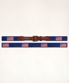Brooks Brothers Men's Smathers & Branson Leather Needlepoint American Flag Belt