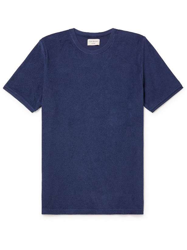 Photo: Oliver Spencer Loungewear - Ashbourne Cotton-Blend Terry T-Shirt - Blue