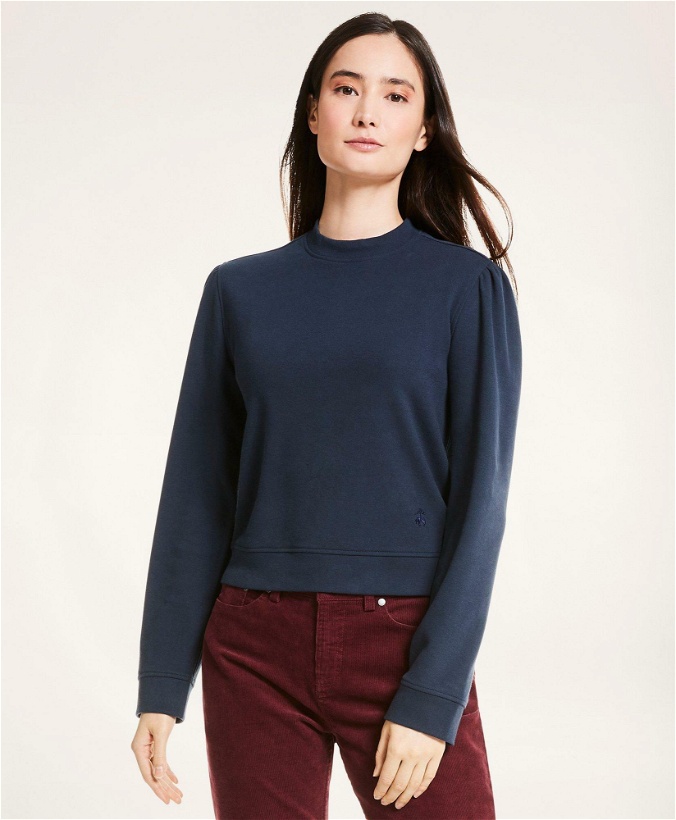 Photo: Brooks Brothers Women's Puff Sleeve Cotton Sweatshirt | Navy