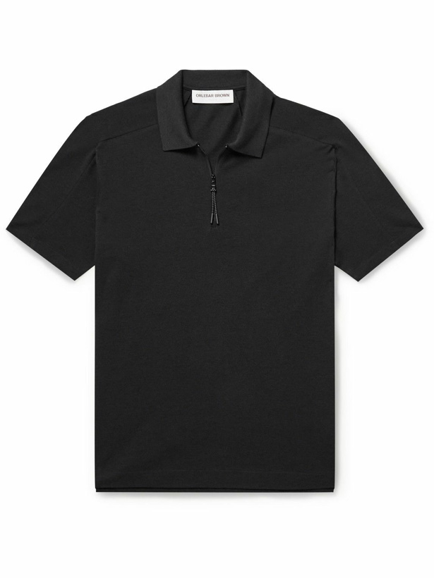 Photo: Orlebar Brown - Jarrett Textured Wool and Cotton-Blend Polo Shirt - Black
