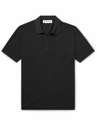 Orlebar Brown - Jarrett Textured Wool and Cotton-Blend Polo Shirt - Black