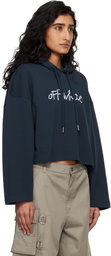 Off-White Navy 'OW' Embroidered Script Indust Hoodie
