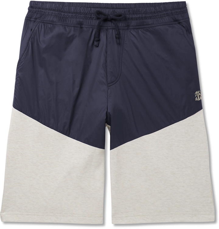 Photo: Brunello Cucinelli - Colour-Block Nylon and Mélange Cotton-Blend Jersey Drawstring Shorts - Blue