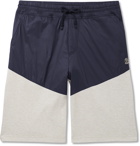 Brunello Cucinelli - Colour-Block Nylon and Mélange Cotton-Blend Jersey Drawstring Shorts - Blue