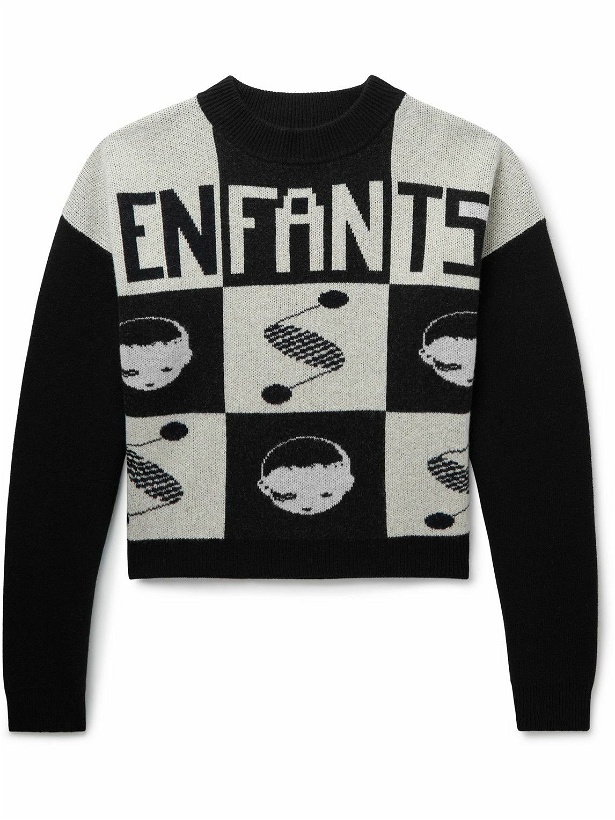 Photo: Enfants Riches Déprimés - Cropped Logo-Intarsia Merino Wool and Cashmere-Blend Sweater - Black