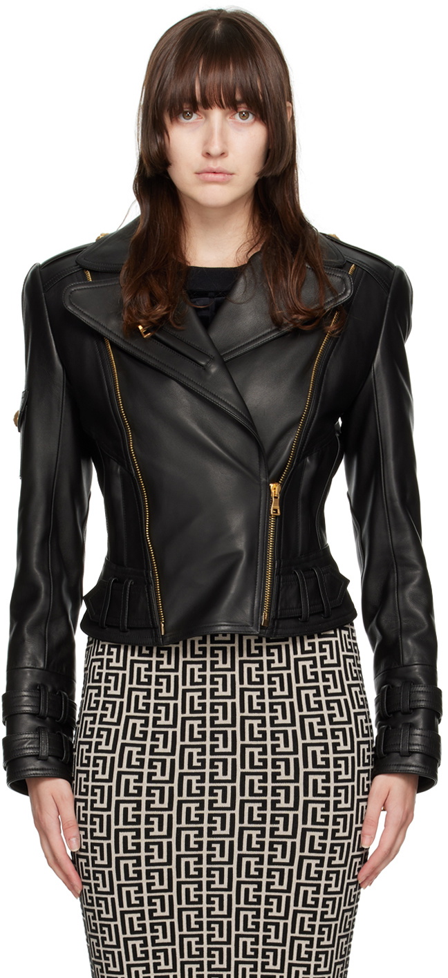 Balmain Black Biker Leather Jacket Balmain