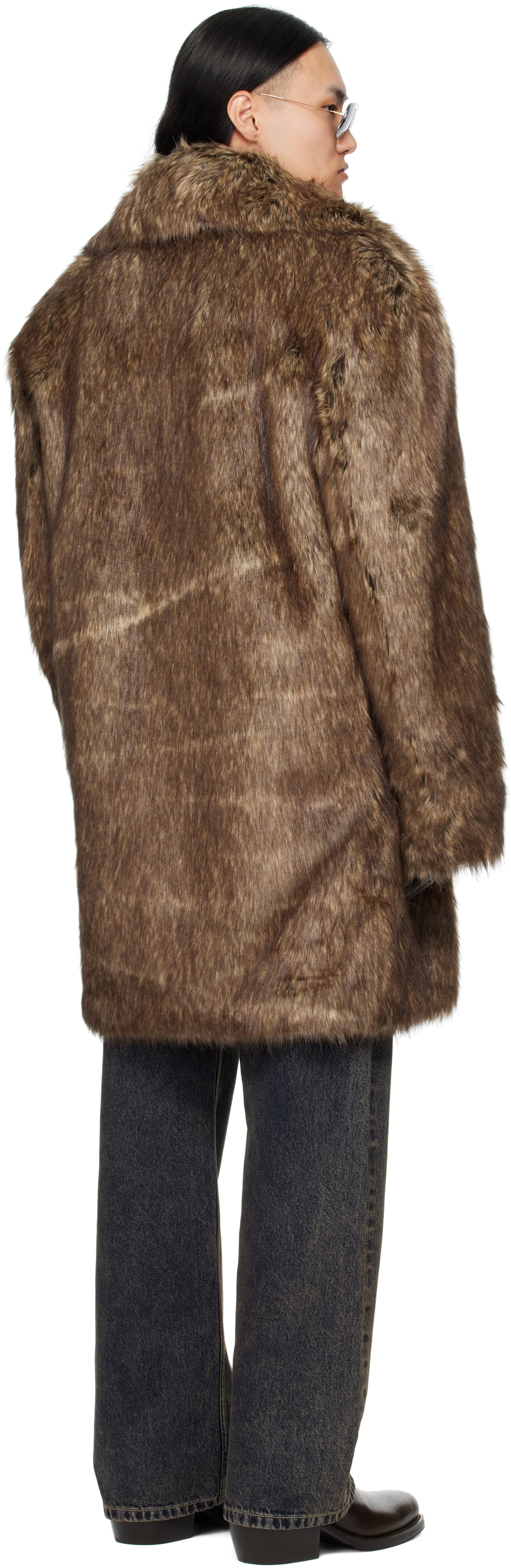 MMIC Brown Buttoned Faux-Fur Coat