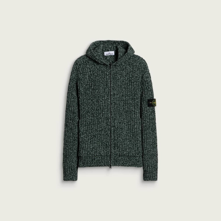 Photo: Stone Island Men's Mouliné Cotton Chenille Zip Hoodie in Dark Green Melange