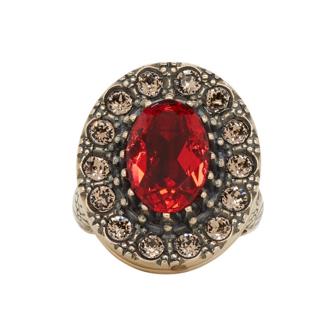Photo: Alexander McQueen Gold and Red Jewelled Ring