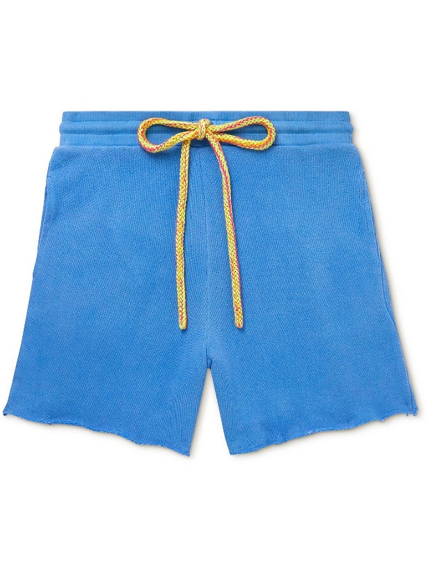 Photo: The Elder Statesman - Straight-Leg French Cotton and Cashmere-Blend Terry Drawstring Shorts - Blue