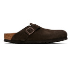 Birkenstock Brown Narrow Boston Soft Footbed Suede Leather Loafers