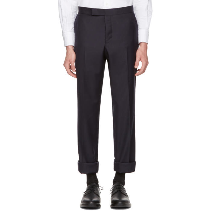 Photo: Thom Browne Navy Classic Unconstructed Backstrap Trousers 