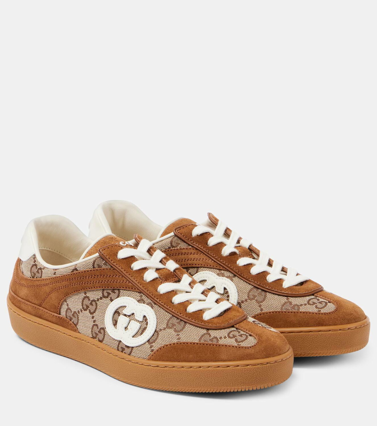 【送料&関税込】Gucci Suede And Gg Fabric Sneakers Gucci Interlocking G GG Canvas suede sneakers Gucci