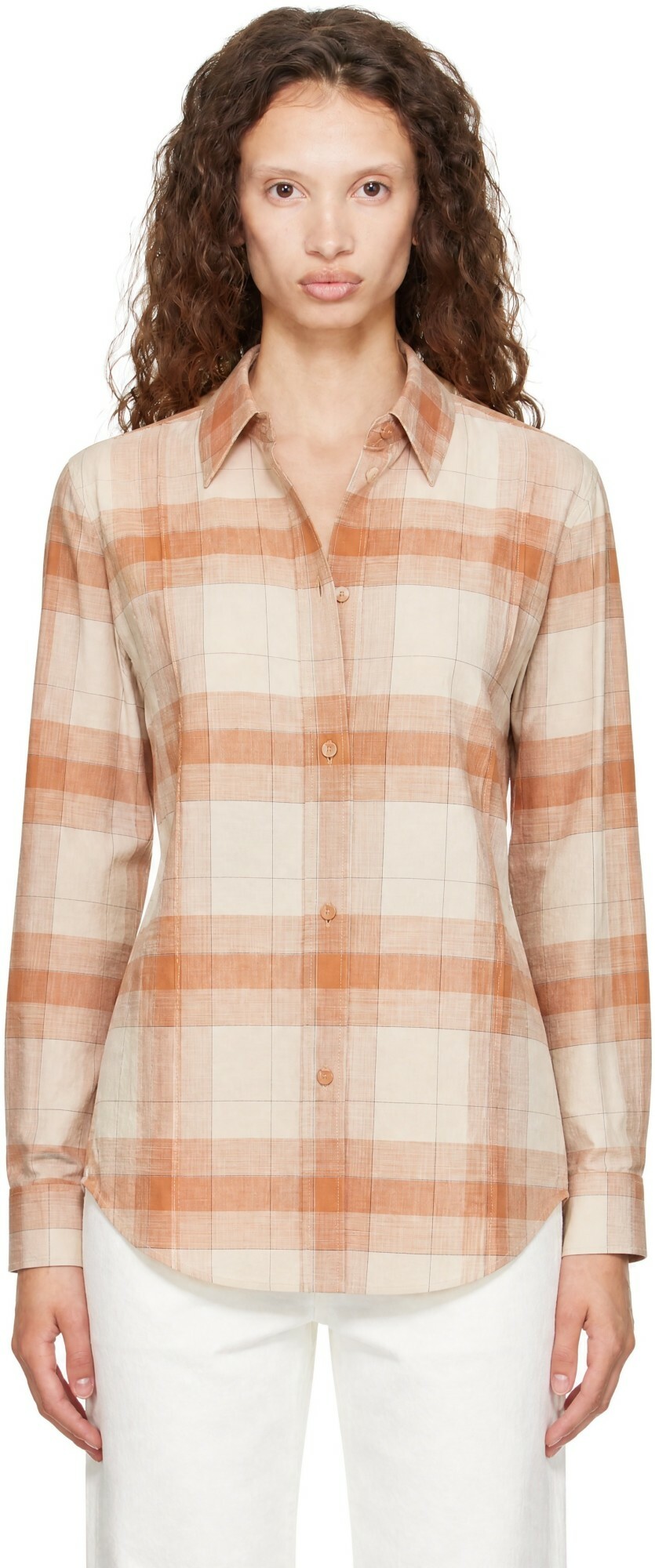 Calvin Klein Collection Beige Scarlett Plaid Button-Down Shirt
