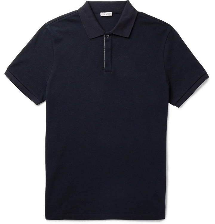 Photo: Moncler - Maglia Grosgrain-Trimmed Cotton-Piqué Polo Shirt - Midnight blue