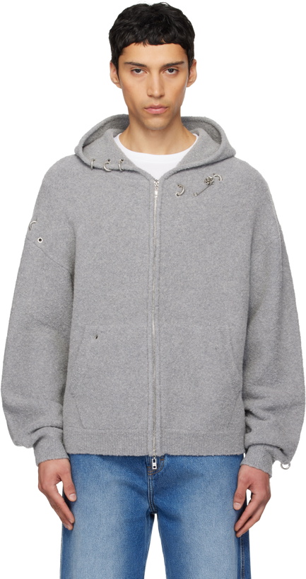 Photo: We11done Gray Rose Thorns Oversized Zip-Up Hoodie