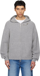 We11done Gray Rose Thorns Oversized Zip-Up Hoodie