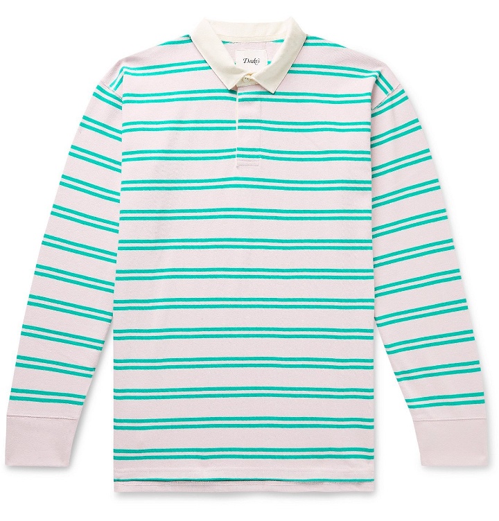 Photo: Drake's - Twill-Trimmed Striped Cotton-Jersey Polo Shirt - Pink