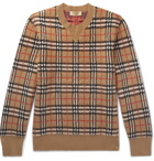 Burberry - Checked Brushed-Cashmere Sweater - Men - Camel
