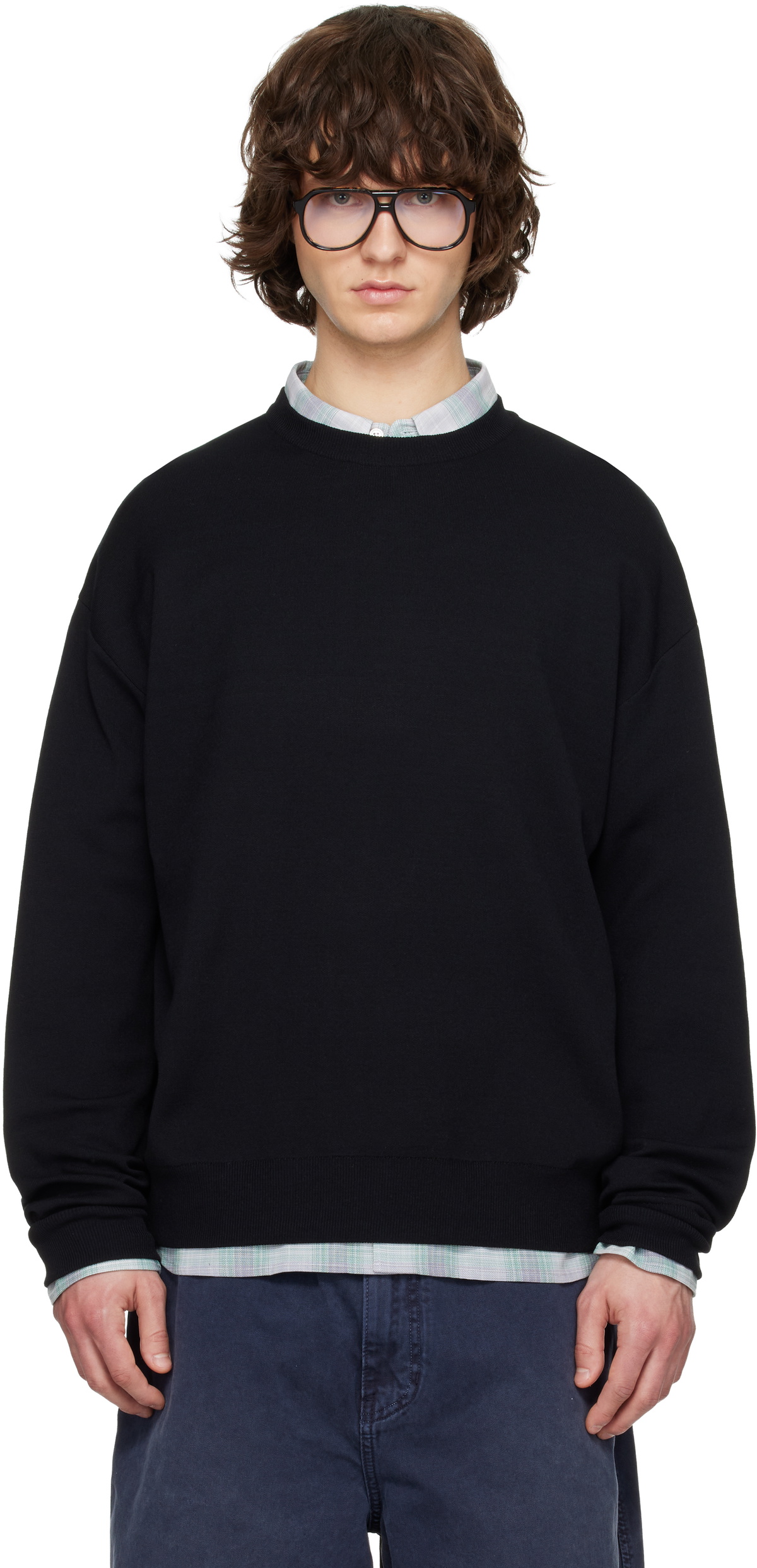 Solid Homme Black Sweat Round Neck Knit Sweater