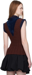 Kiko Kostadinov Navy & Brown Quimby Sleeveless Polo