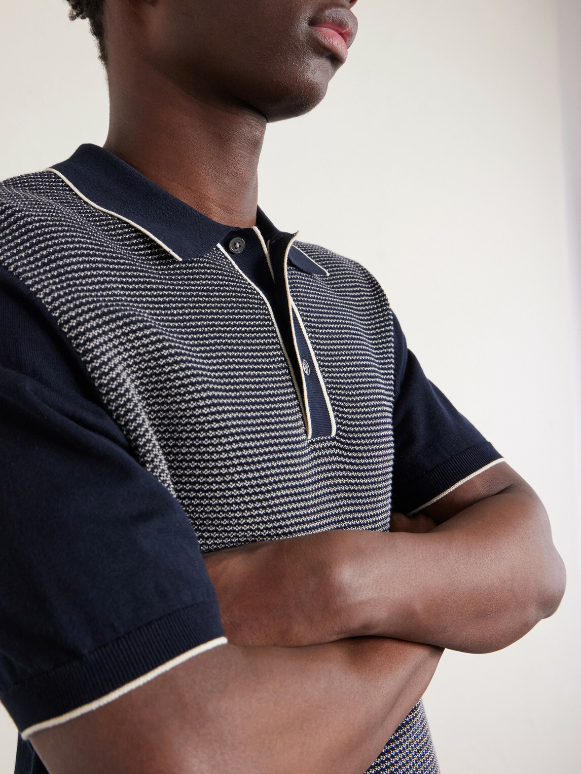 Hartford - Jacquard-Knit Cotton Polo Shirt - Blue
