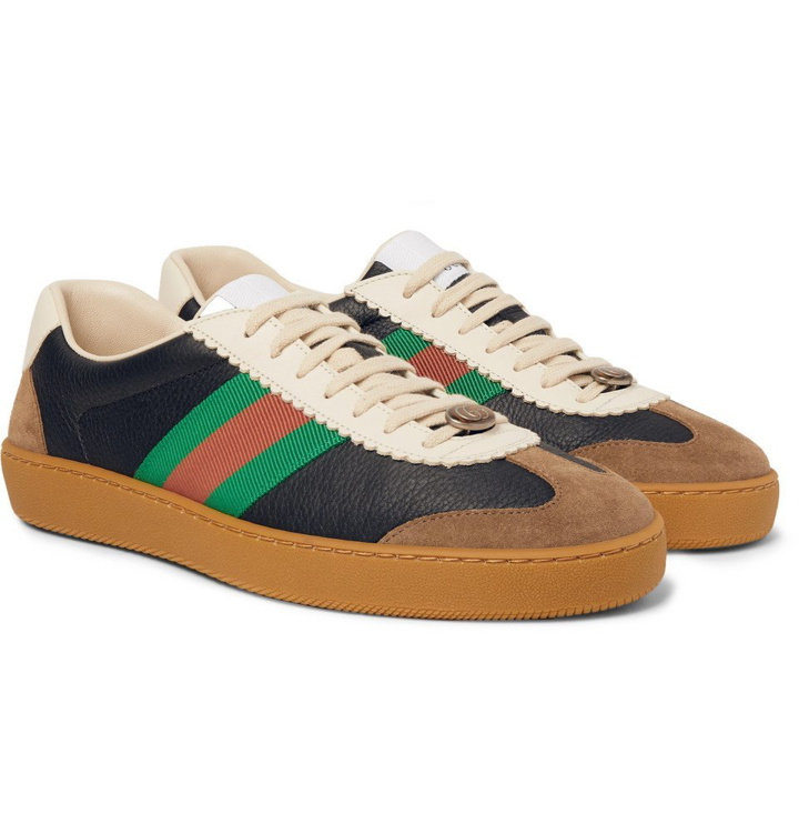 Photo: Gucci - JBG Webbing-Trimmed Leather and Suede Sneakers - Men - Navy
