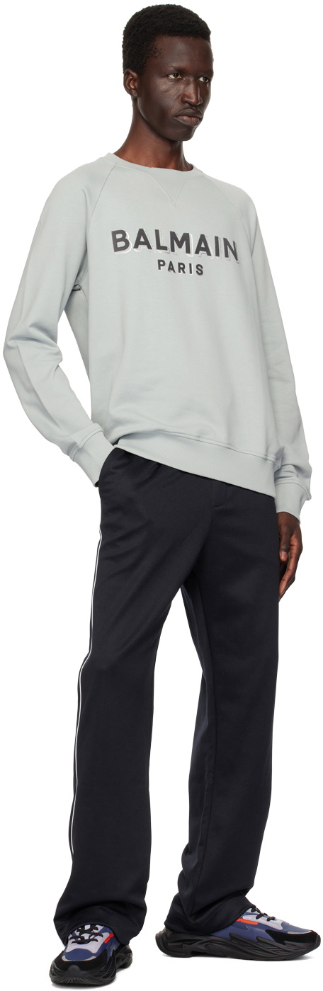 Balmain Gray Metallic Flocked 'Balmain' Sweatshirt Balmain