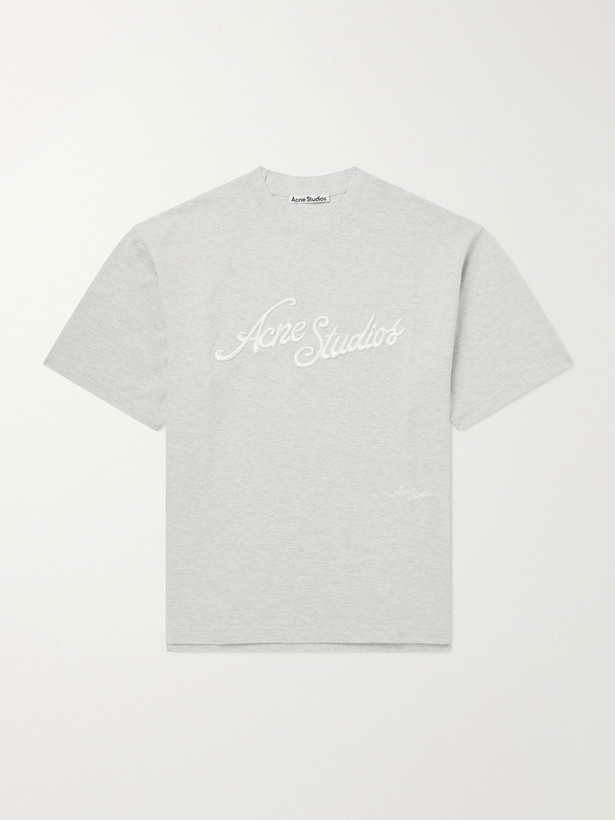 Photo: Acne Studios - Logo-Embroidered Cotton-Piqué T-Shirt - Gray
