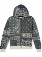 KAPITAL - Shell-Trimmed Printed Cotton-Jersey Zip-Up Hoodie - Blue
