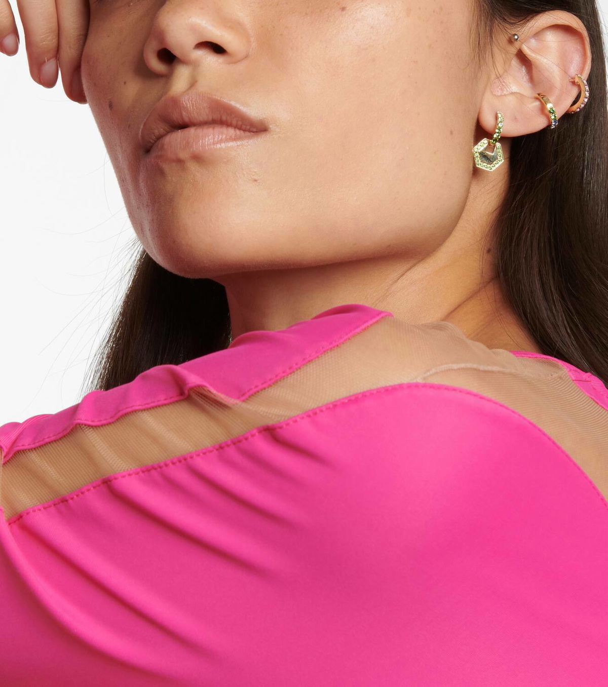 Robinson Pelham Orb Medium 14kt gold single ear cuff with sapphires and tsavorites