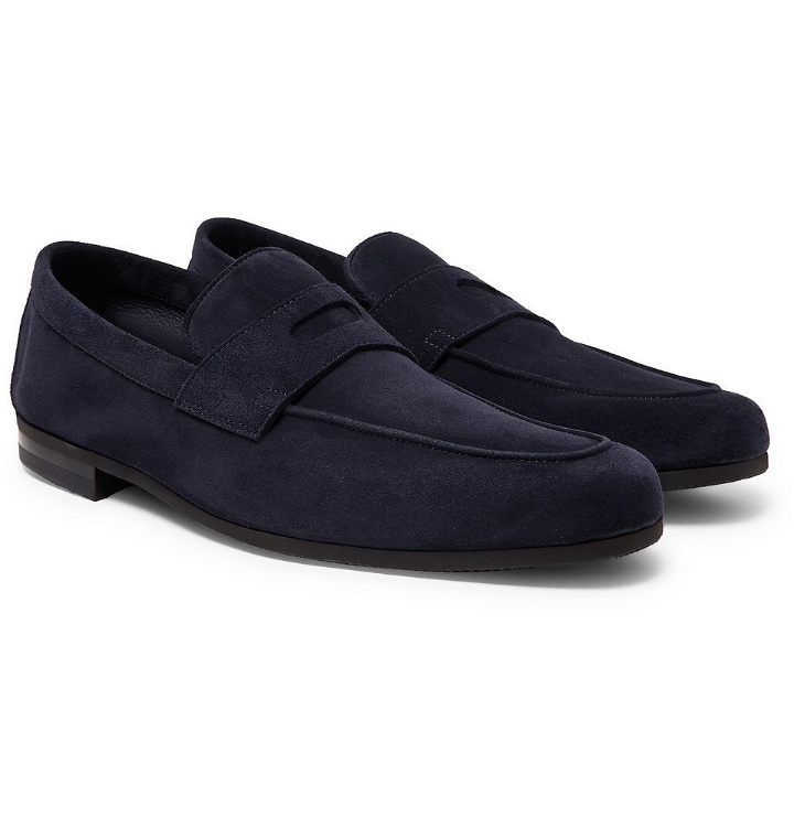 Photo: John Lobb - Thorne Suede Penny Loafers - Navy