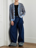 Wacko Maria - Leopard Cotton-Jacquard Cardigan - Blue