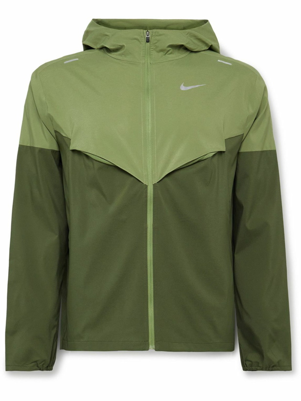 Photo: Nike Running - Windunner Packable Colour-Block Stretch-Shell Hooded Jacket - Green