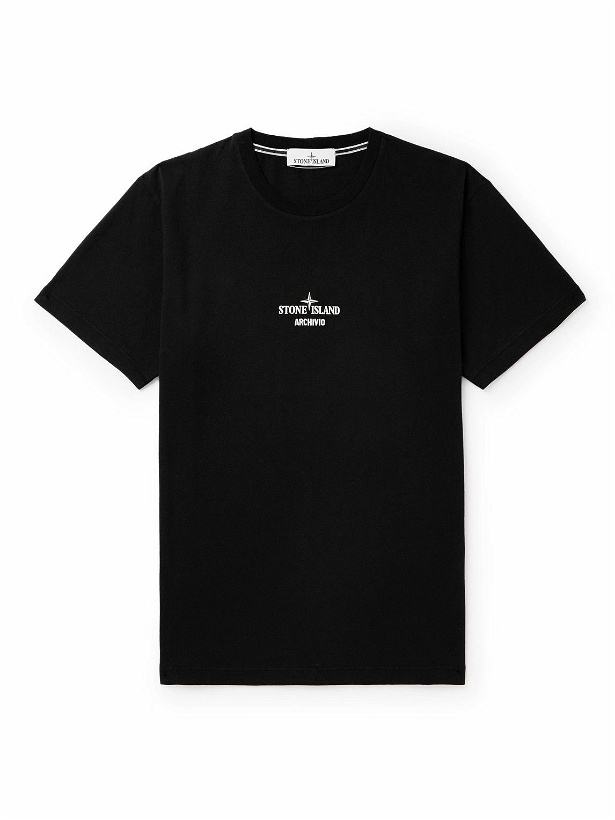 Photo: Stone Island - Archivio Embroidered Logo-Print Cotton-Jersey T-Shirt - Black
