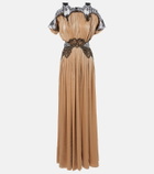 Costarellos Lace-trimmed Lurex georgette gown