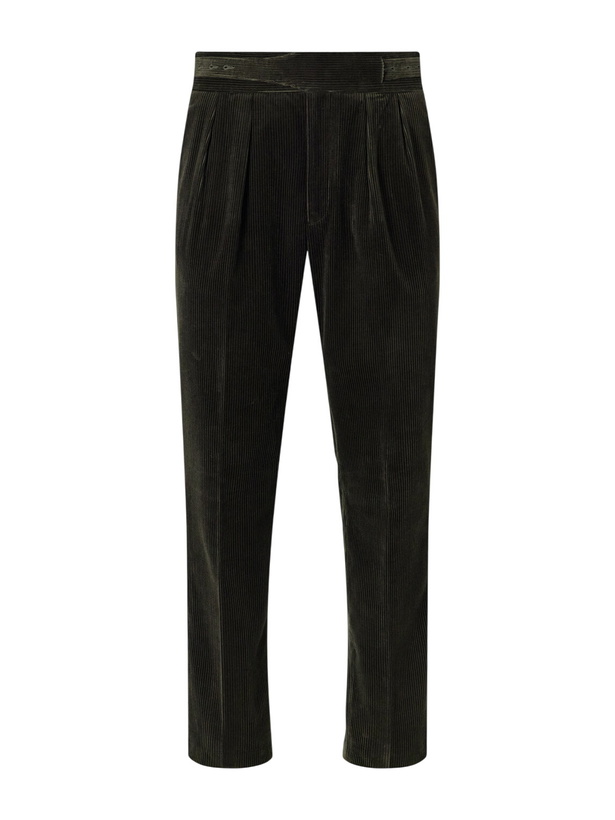 Photo: Rubinacci - Manny Tapered Pleated Cotton-Corduroy Suit Trousers - Green