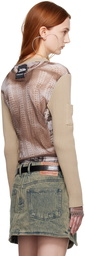 Y/Project Beige Jean Paul Gaultier Edition Trompe L'Oeil Ruffle Cardigan Long Sleeve T-Shirt