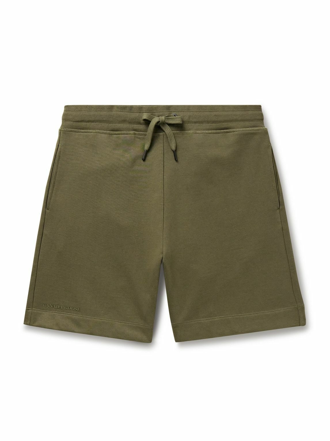 Photo: Canada Goose - Huron Straight-Leg Logo-Appliquéd Cotton-Jersey Drawstring Shorts - Green
