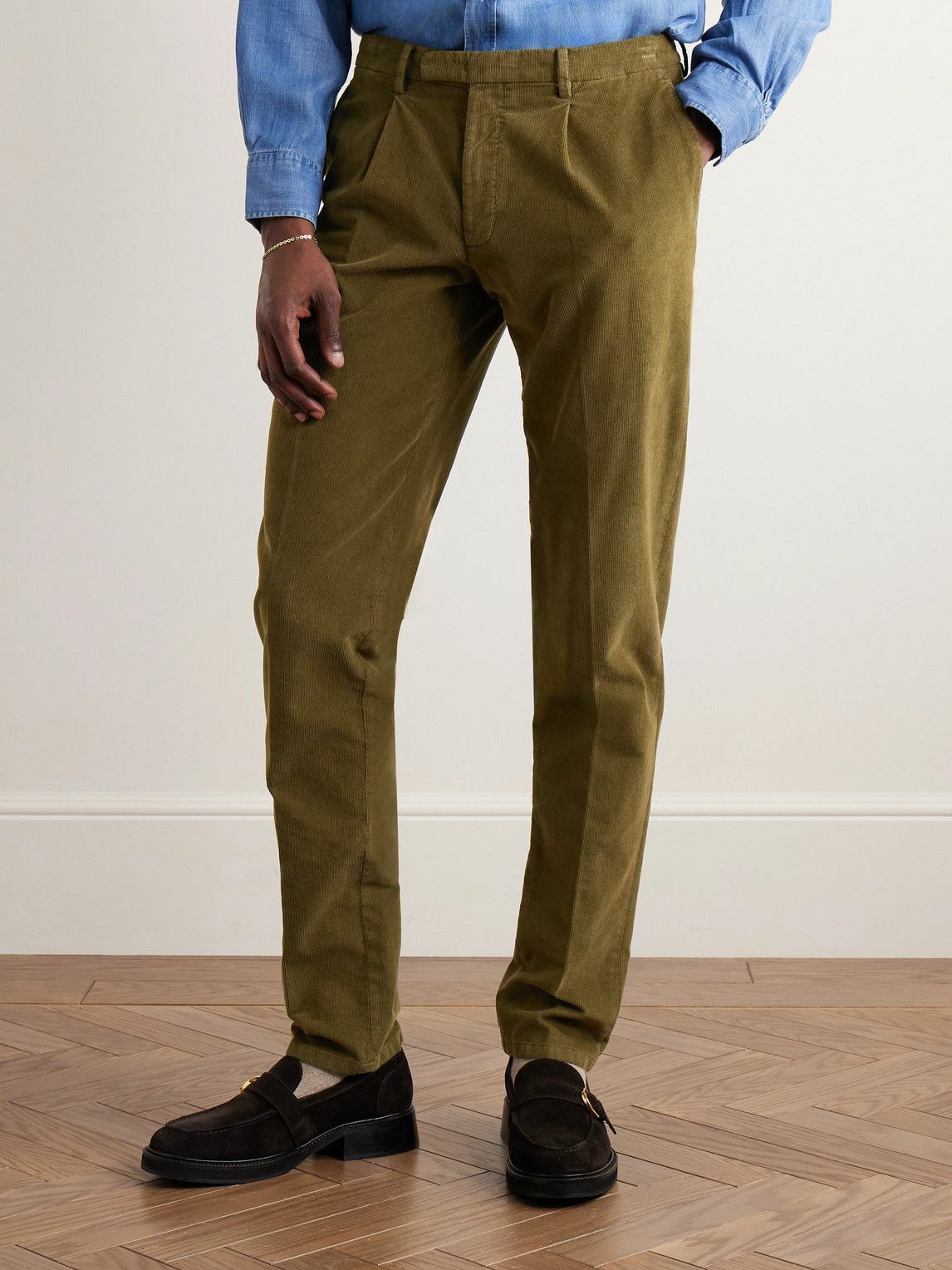 Boglioli - Slim-Fit Pleated Cotton-Blend Corduroy Suit Trousers - Green  Boglioli