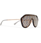 Fendi - Aviator-Style Rubber-Trimmed Gold-Tone Logo-Print Sunglasses - Brown
